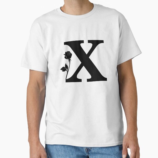 Floral Letter X with Rose, Botanical Monogram X, Flower Alphabet X, Rose Decor Letter X Classic T-Shirt