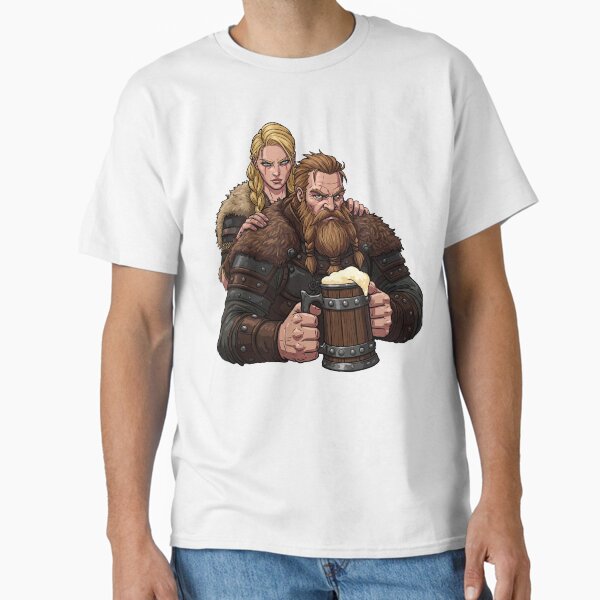Viking and Shieldmaiden with Beer Classic T-Shirt