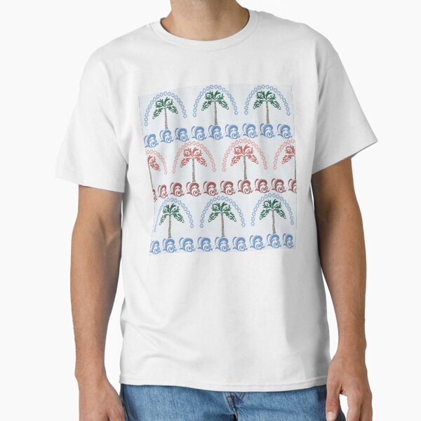 Colorful Floral Palm Tree Seamless Pattern. Abstract Summer. Spring time. Modern Damask Tropical Wave Illustration. Summer palm tree. Tropical Jungle Forest. Seamless Bohemian Textile Design Classic T-Shirt