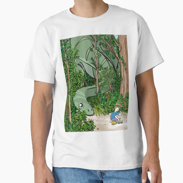 Big Dinosaur Watches Boy Play with Toy Dinosaurs Classic T-Shirt