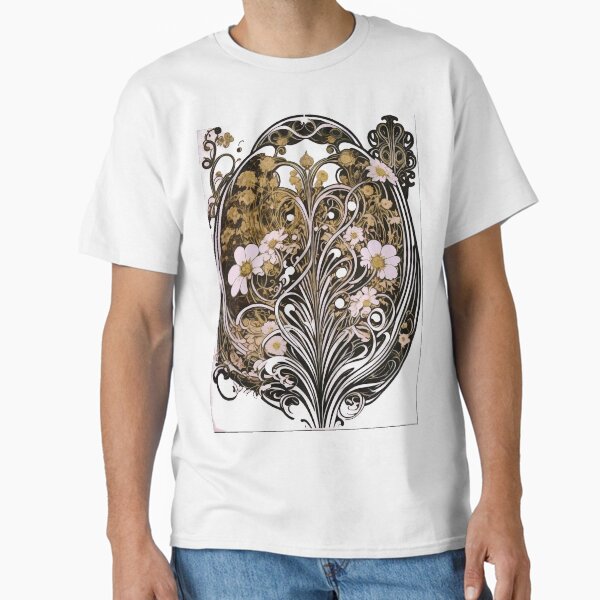 Vintage Art Nouveau Alphonse Mucha Classical Nature Flower Print Classic T-Shirt