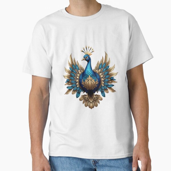 GOLDEN BLUE PEACOCK (WHITE) Classic T-Shirt