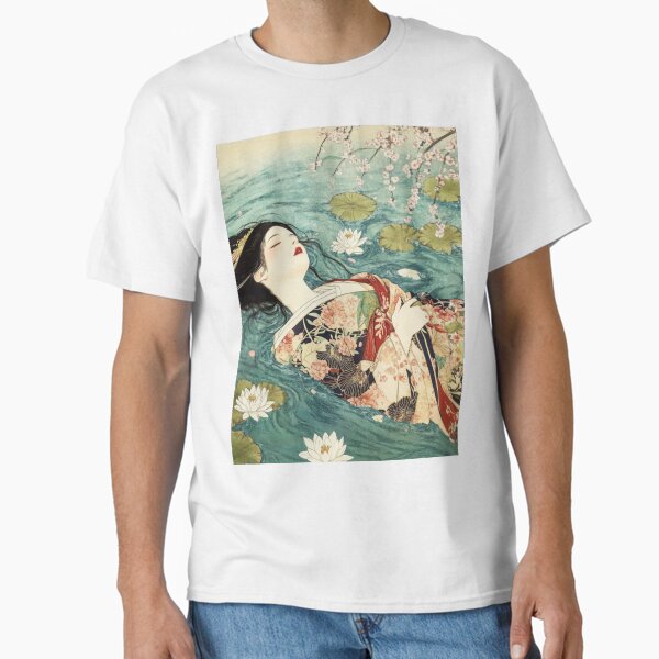 Beautiful Japanese kimono woman and calm water surface T-shirt Classic T-Shirt