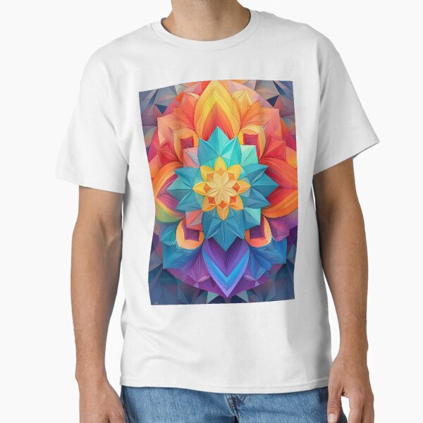 Beautiful and heavenly mandala art, kaleidoscope of bright rainbow, origami Classic T-Shirt