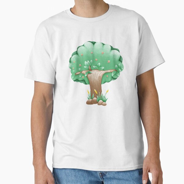 Cute Cartoon Tree with Flowers and Grass â€“ Nature Illustration Classic T-Shirt