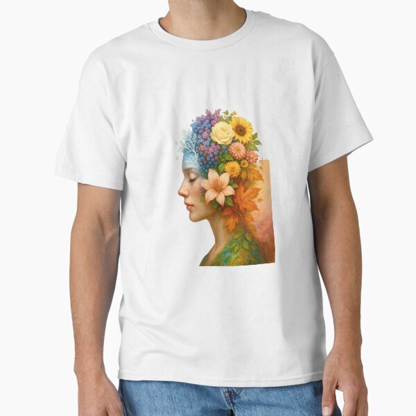 Seasons of Her Mind â€“ Surreal Floral Woman Portrait Through the Year Classic T-Shirt