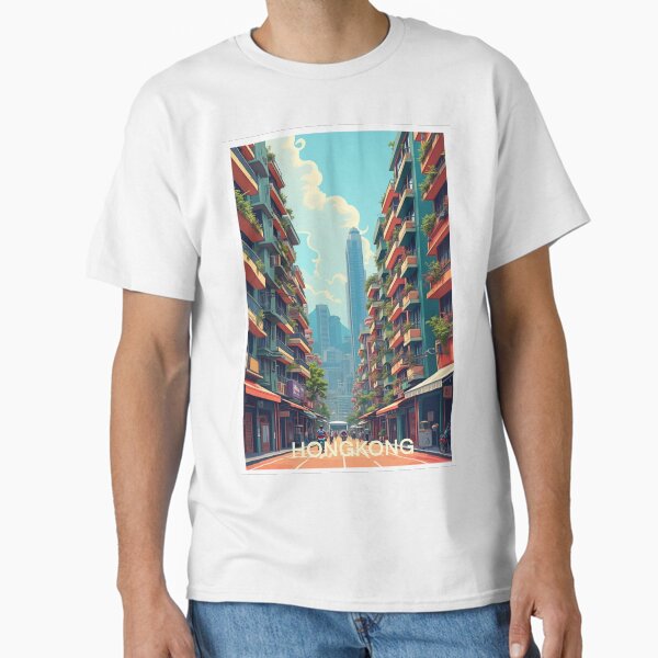 Hongkong Travel Poster, Perfect Gift for Travel Enthusiasts, Vintage Style Wall Art, China Wall art for home decor, Hongkong print. Sticker Classic T-Shirt