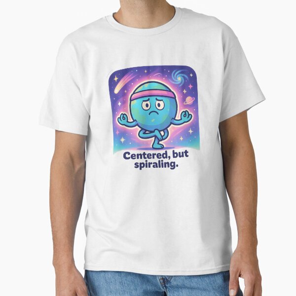 Centered but Spiraling â€“ Funny Yoga Planet Shirt, Vaporwave Cartoon Space Design Classic T-Shirt
