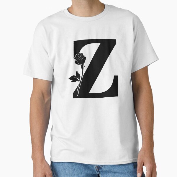 Floral Letter Z with Rose, Botanical Monogram Z, Flower Alphabet Z, Rose Decor Letter Z Classic T-Shirt