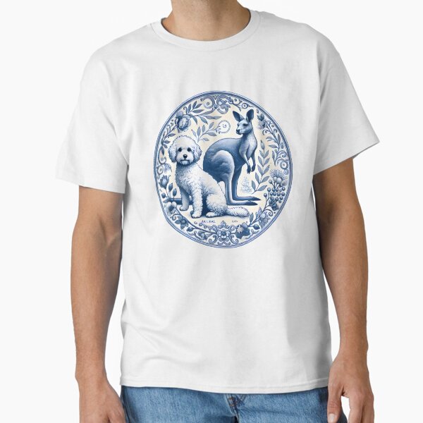 Delft Blue Kangaroo & Bichon Frise – Australian Porcelain Dog Art Classic T-Shirt