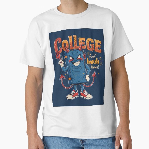 College Devil Notebook Cartoon Tee – "It's Not Harsh Times!" Classic T-Shirt
