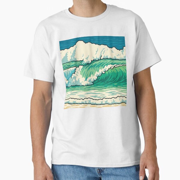 Rolling Wave Art | Vibrant Surf in Retro Style Classic T-Shirt
