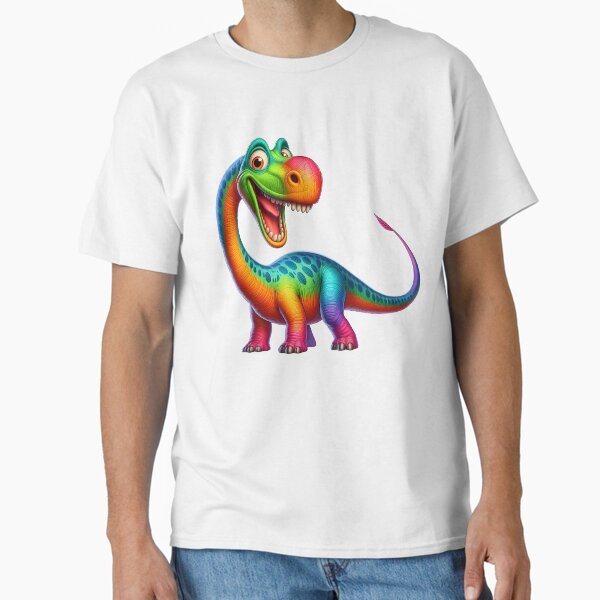 Happy and Colorful Rainbow Diplodocus Dinosaur Classic T-Shirt