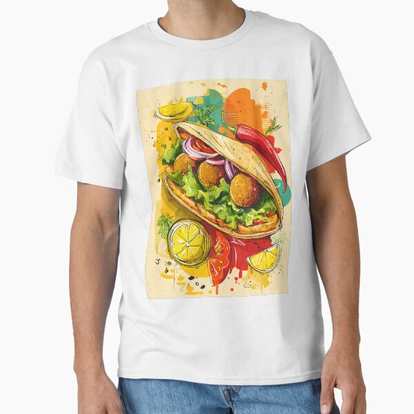 Falafel Stuffed Pita with Lemon and Chili in a Burst of Colorful Street Food Energy Classic T-Shirt