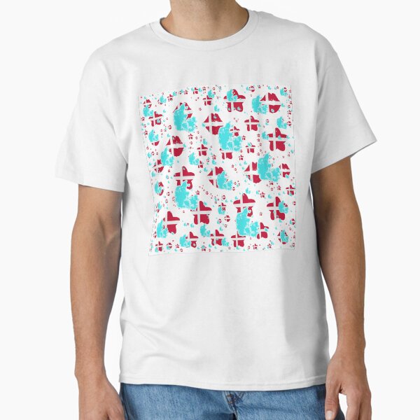 Denmark Montage With Country Shape Stars And Flag Overlays | Danemark Montage Avec Couvertures Pays Etoiles Et Drapeaux | Dinamarca Montaje con sobreimpresiones de bandera y estrellas de paÃ­ses Classic T-Shirt
