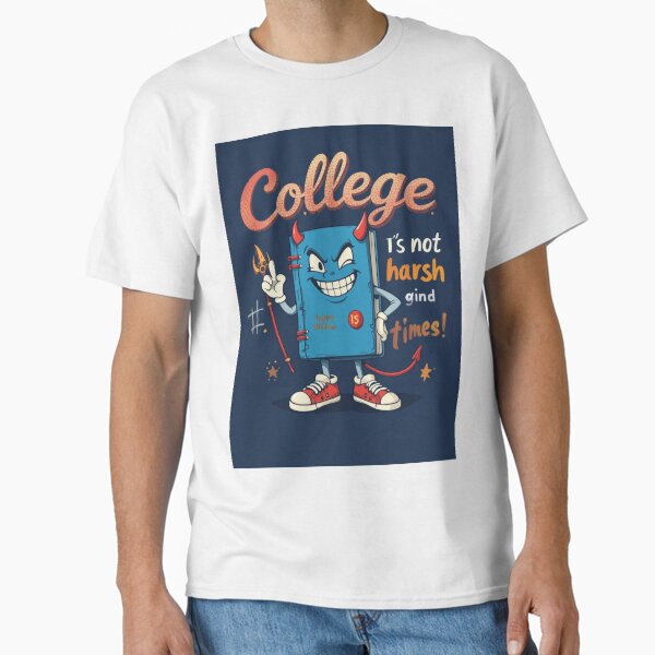 College Devil Notebook Cartoon Tee – Fun Campus Vibes Classic T-Shirt