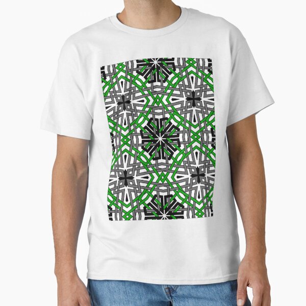 Geometric Black Flowers in Green Garden Islamic Art Classic T-Shirt