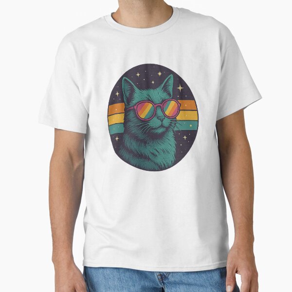 Galaxy Cat Retro Sunset – Cosmic Space Cat Vintage Design Classic T-Shirt