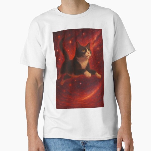 Black cat jumping in space Classic T-Shirt