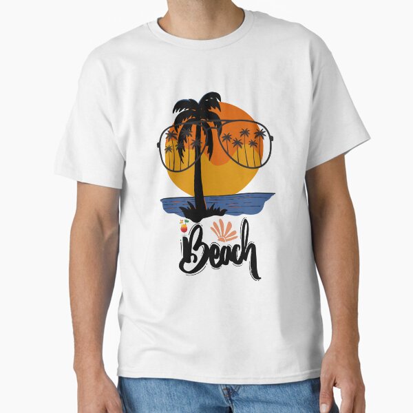 Sunset Beach Scene with Tropical Palm Trees – Summer Vibes Art Classic T-Shirt