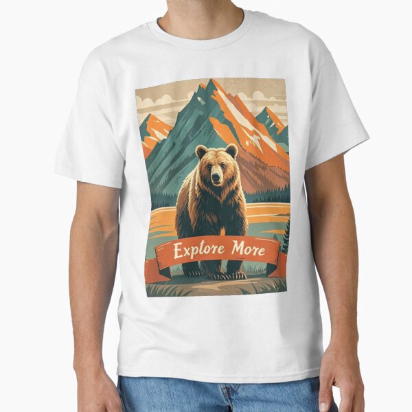 Bear Standing Infront Of A Mountain Retro Style Illustration - Explore More Classic T-Shirt