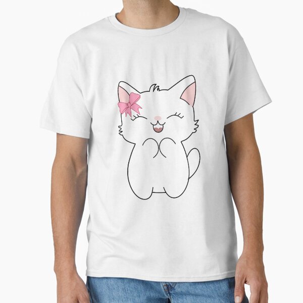 Kawaii White Cat with Pink Coquette Bow Classic T-Shirt