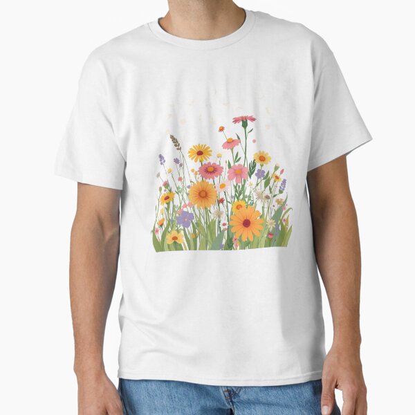 "Colorful Wildflower Field with Falling Petals – Botanical Nature Art" Classic T-Shirt