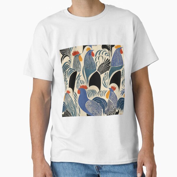 Woodcut Seamless Pattern of Chickens Classic T-Shirt