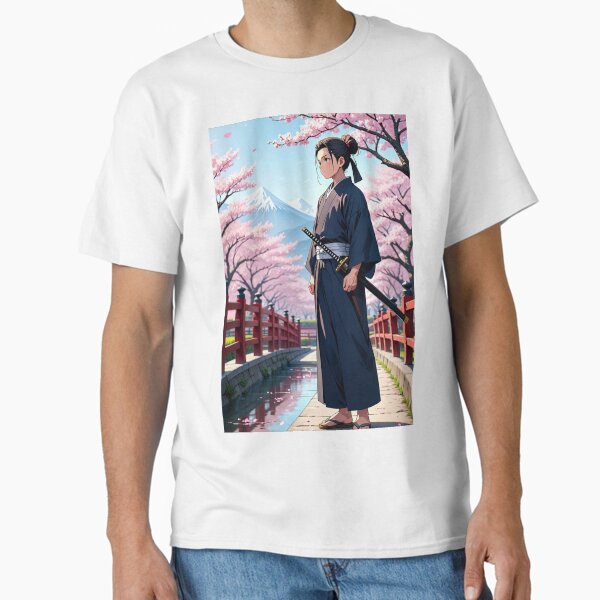 Samurai Spirit Under Sakura Blossoms | Anime Style Warrior Art Classic T-Shirt