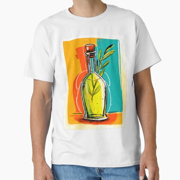 Olive Oil Bottle with Olive Branches - Culinary Art for Modern Mediterranean Kitchen Decor Classic T-Shirt
