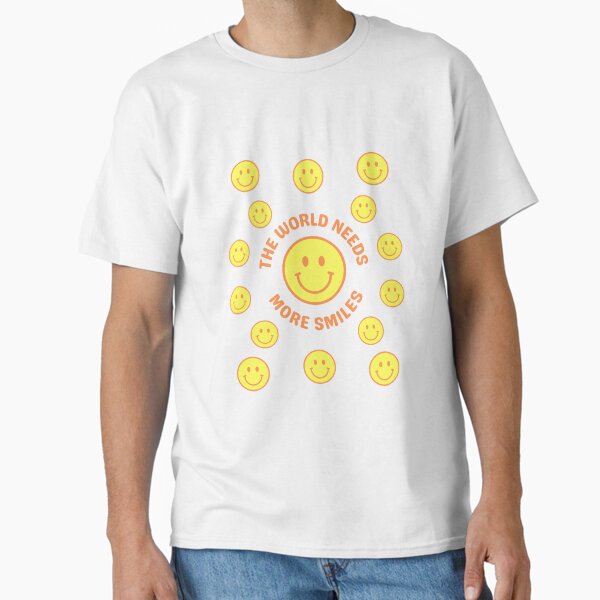 The World Needs More Smiles, Lots of Smiley Face, Happy, Yellow, Orange Classic T-Shirt