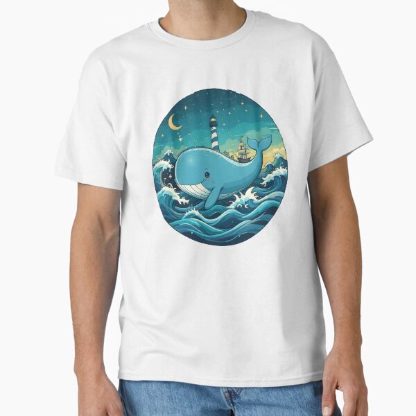 Smiling Whale Under Starry Ocean Sky Classic T-Shirt