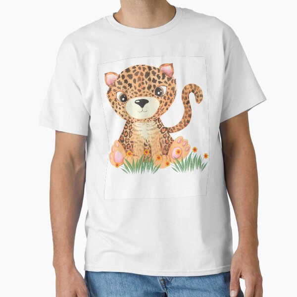 Cute Cartoon Leopard Sitting in Flowers  Classic T-Shirt