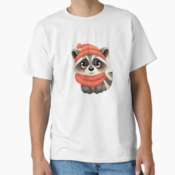 Adorable Raccoon with Cozy Winter Look Classic T-Shirt