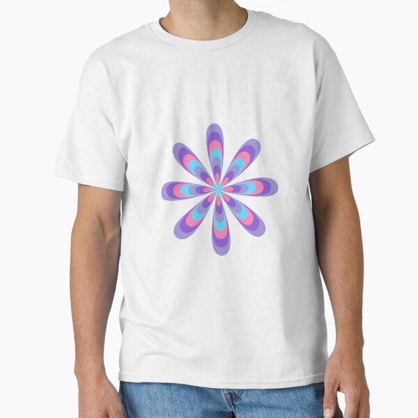 Blue Pink Groovy Retro Daisy Classic T-Shirt