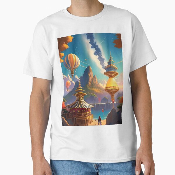 Japanese landscape abstract rainbow Classic T-Shirt