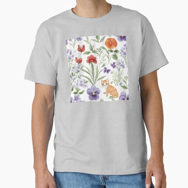 Cute kitten hiding in flower garden Classic T-Shirt