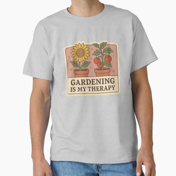 Gardening Is My Therapy – Vintage Plant Sticker | Sunflower & Tomato Pot Illustration Classic T-Shirt
