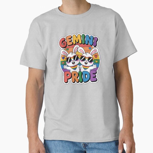 Gemini Pride Month Sticker | Cute Bunny Zodiac LGBT Rainbow Design Classic T-Shirt