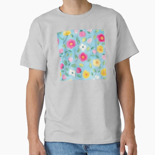 Colorful pink and yellow flowers pattern Classic T-Shirt