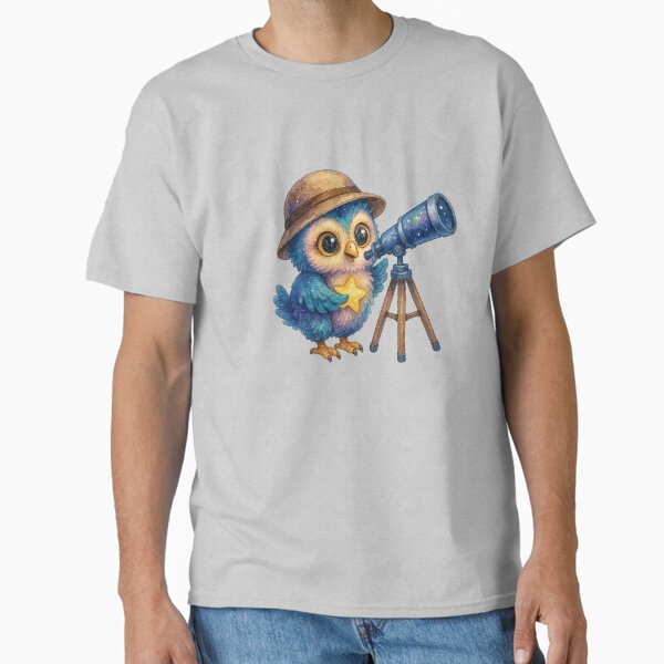 Star Gazing Owl – Cute Kawaii Owl with Telescope Watercolor Sticker Classic T-Shirt