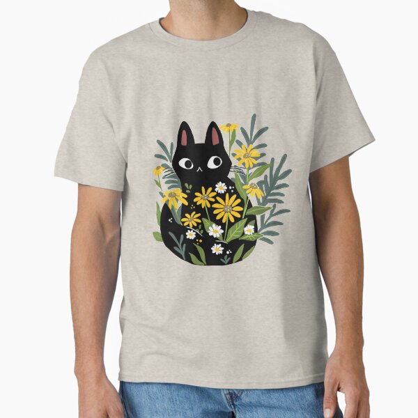 Black cat with flowers  Classic T-Shirt