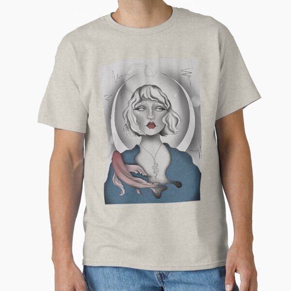 Surrealist female portrait with fish Classic T-Shirt