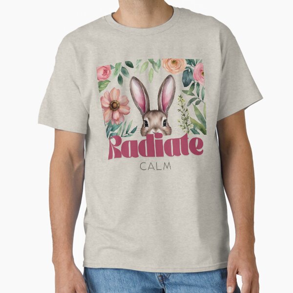 Watercolor illustration presents a cute bunny rabbit surrounded by roses and leaves for Easter or springtime Classic T-Shirt