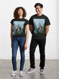 Blue Herons Print Japanese Bird Wall Art Wildlife Birds Sage Green Forest Painting japandi chinoiserie poster Classic T-Shirt