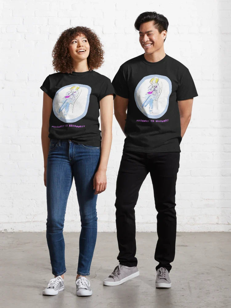 Disconnect to Reconnect – Hand-Drawn Reflection on Modern Disconnection Classic T-Shirt