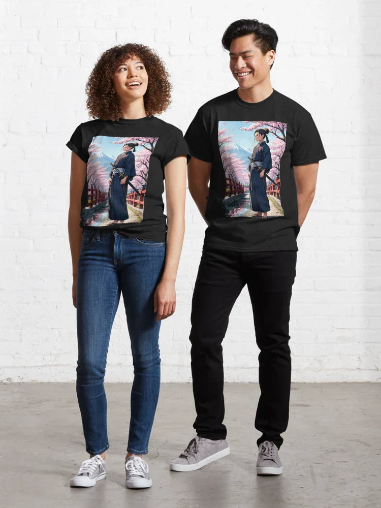 Samurai Spirit Under Sakura Blossoms | Anime Style Warrior Art Classic T-Shirt