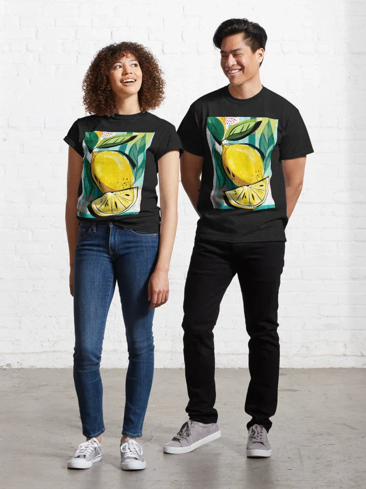 Vibrant Lemon Delight - Bold Colors and Fresh Green Leaves in a Refreshing Composition Classic T-Shirt