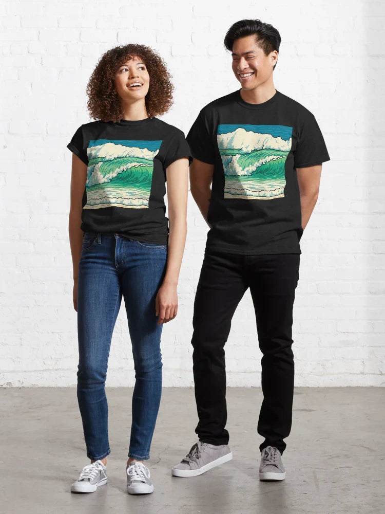 Rolling Wave Art | Vibrant Surf in Retro Style Classic T-Shirt