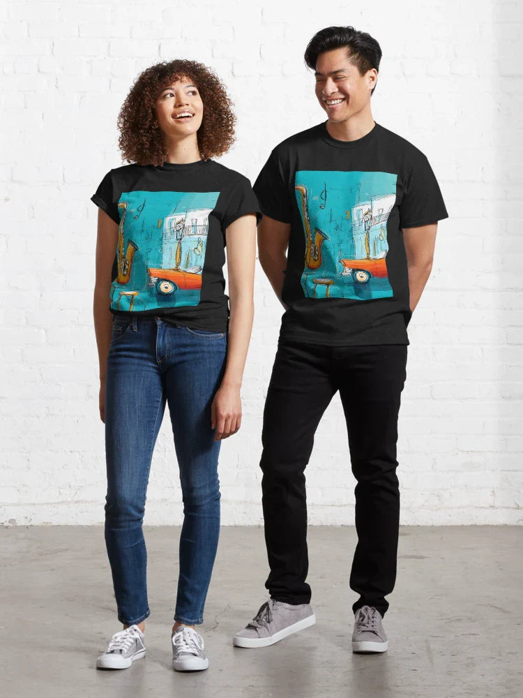 Drive into Havana's Jazz Vibe - Oldtimer Classic Car and Saxophone Create Musical Motion Classic T-Shirt
